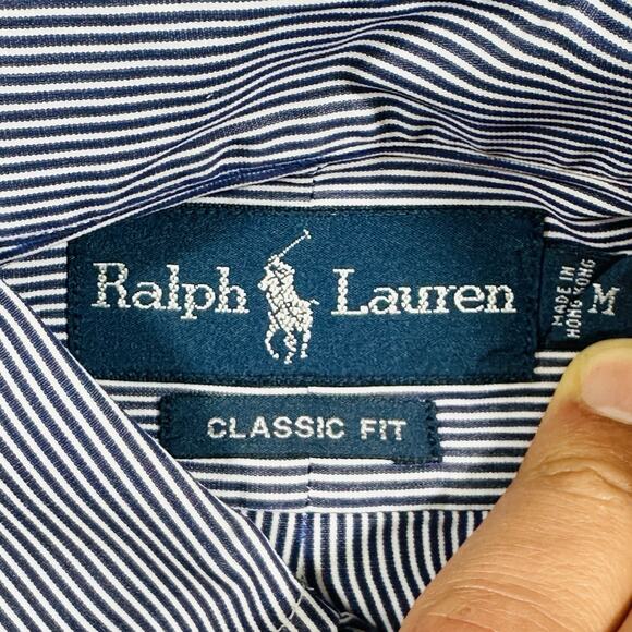 Polo Ralph Lauren Classic Fit Shirt Mens Medium Blue/White Striped Button Down - Picture 3 of 10